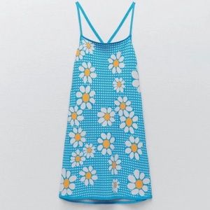 NWT Zara Sunflower Jacquard Blue and White Mini Dress. The perfect summer dress!
